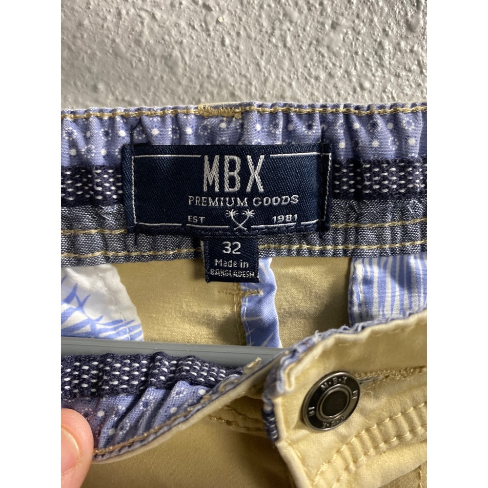 MBX Premium Goods Mens Chino Shorts Size 32 Yellow Khaki Tan Flat Front Cotton - Picture 2 of 3